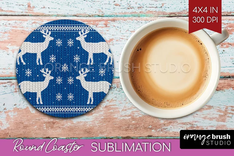 Nordic Christmas Round Coaster - Winter Coaster Sublimation