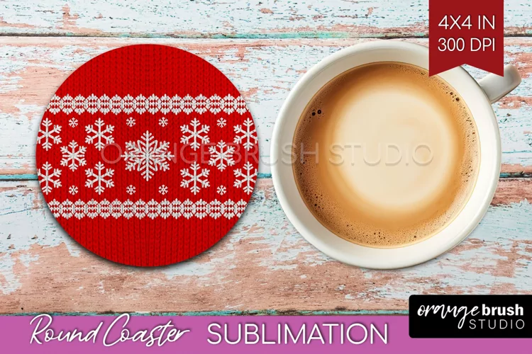 Nordic Christmas Round Coaster - Winter Coaster Sublimation
