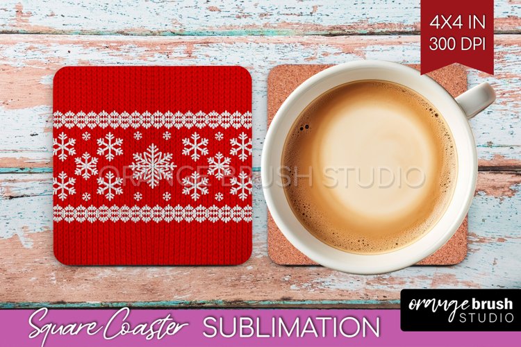 Nordic Christmas Square Coaster - Winter Coaster Sublimation example image 1