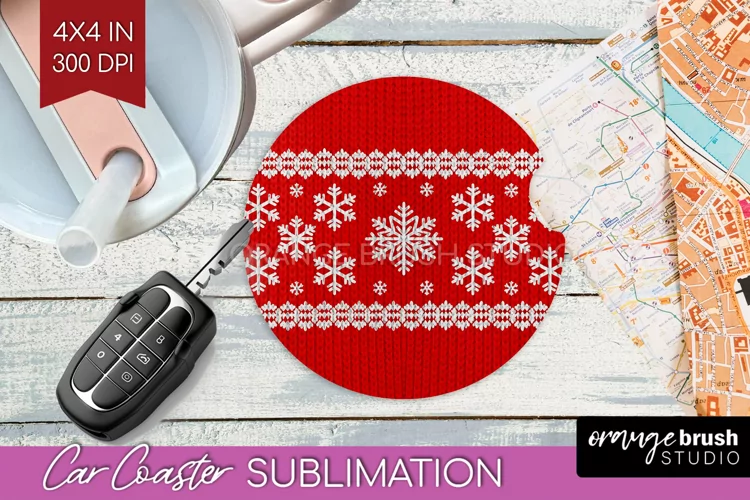 Nordic Christmas Car Coaster - Winter Coaster Sublimatoin