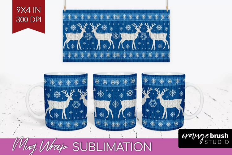 Nordic Christmas Mug Wrap - Winter 15 oz Mug Sublimation