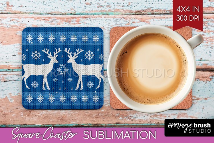 Nordic Christmas Square Coaster - Winter Coaster Sublimation example image 1