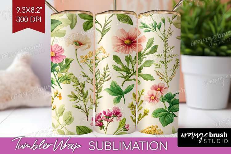 Pastel Flowers Tumbler Wrap - Summer Tumbler PNG Sublimation