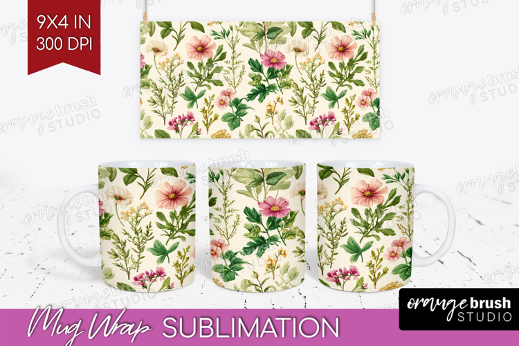 Pastel Flowers Mug Wrap - Summer Mug PNG Sublimation