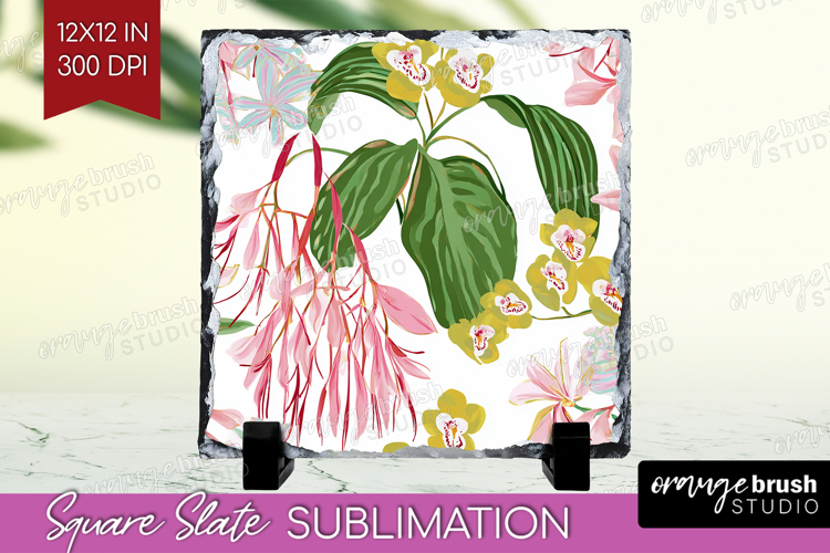 Pastel Flowers Slate PNG - Summer Square Slate Sublimation