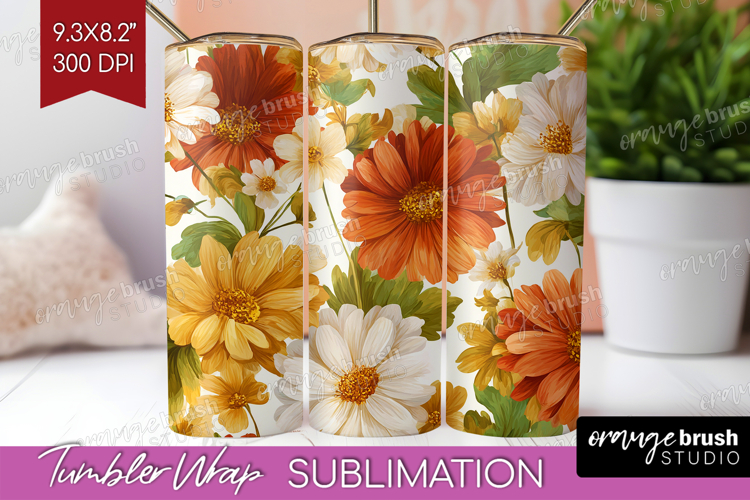 Pastel Flowers Tumbler Wrap - Summer Tumbler PNG Sublimation