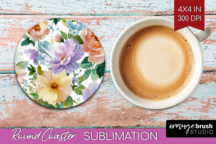 Pastel Flowers Round Coaster - Summer Coaster PNG
