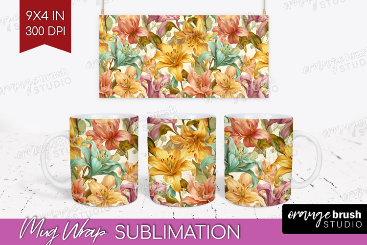 Pastel Flowers Mug Wrap - Summer Mug PNG Sublimation