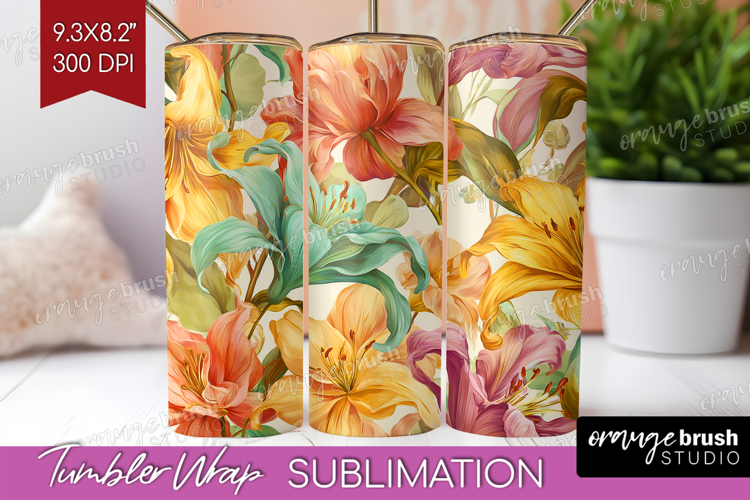 Pastel Flowers Tumbler Wrap - Summer Tumbler PNG Sublimation