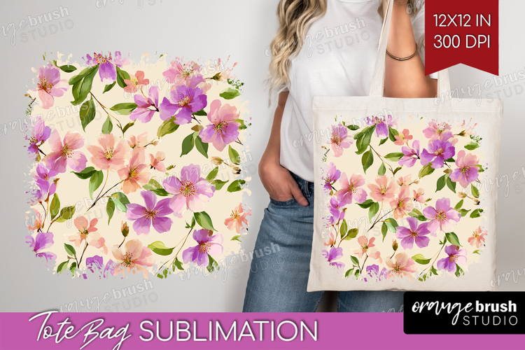 Pastel Flowers Tote Bag - Summer Tote Bag PNG Sublimation
