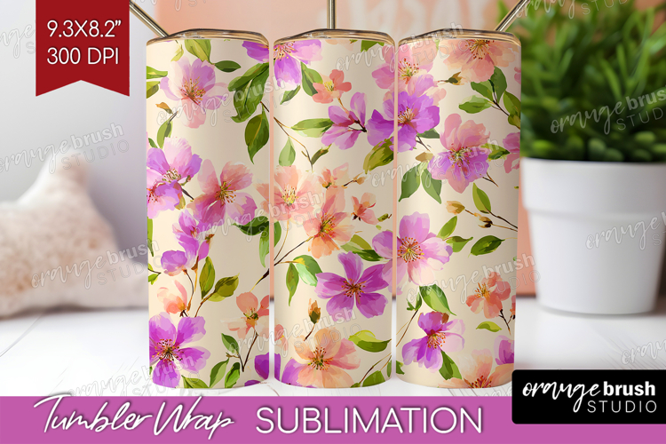 Pastel Flowers Tumbler Wrap - Summer Tumbler PNG Sublimation
