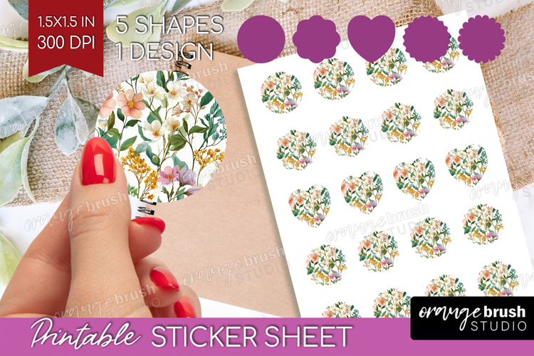Pastel Flowers Round Sticker - Summer Printable Sticker