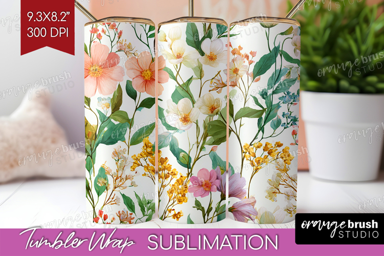Pastel Flowers Tumbler Wrap - Summer Tumbler PNG Sublimation