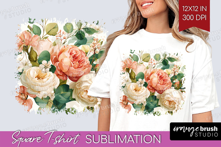 Pastel Flowers Square Tshirt Background - Summer PNG