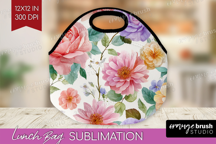 Pastel Flowers Lunch Bag - Summer Lunch Bug PNG Sublimation