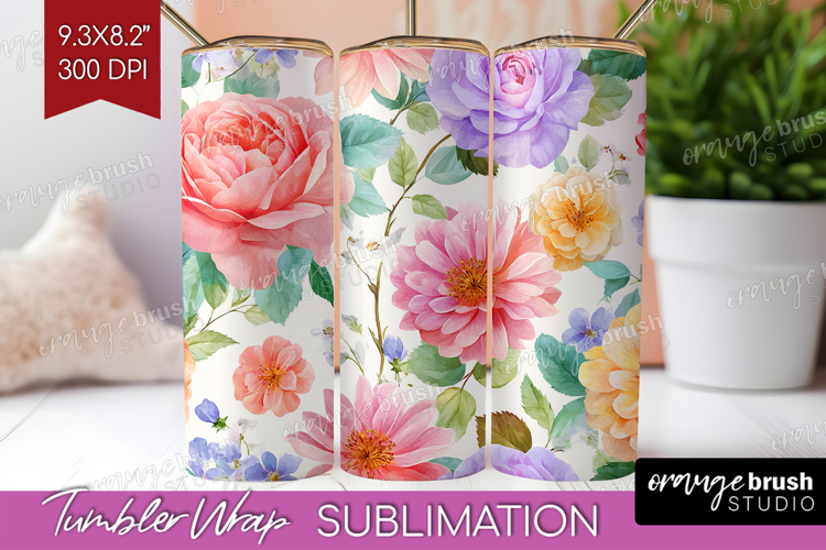 Pastel Flowers Tumbler Wrap - Summer Tumbler PNG Sublimation