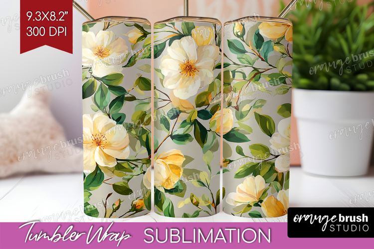 Pastel Flowers Tumbler Wrap - Summer Tumbler PNG Sublimation