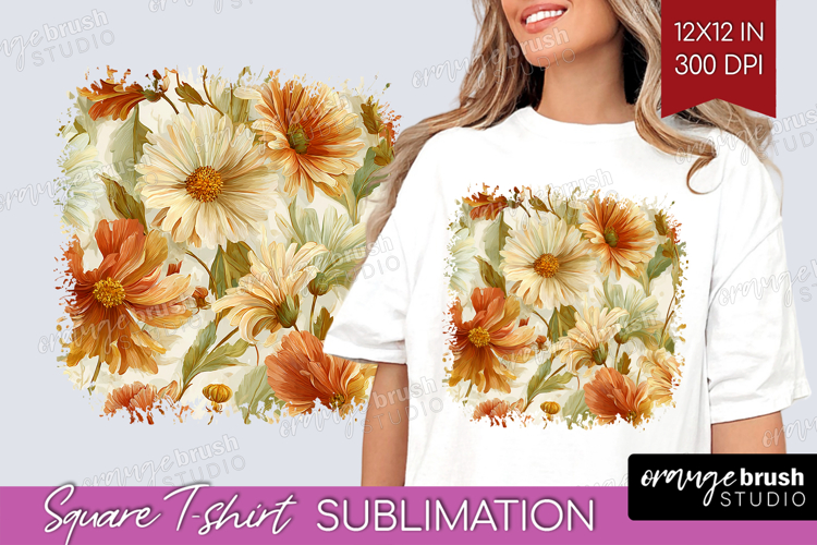Pastel Flowers Square Tshirt Background - Summer PNG
