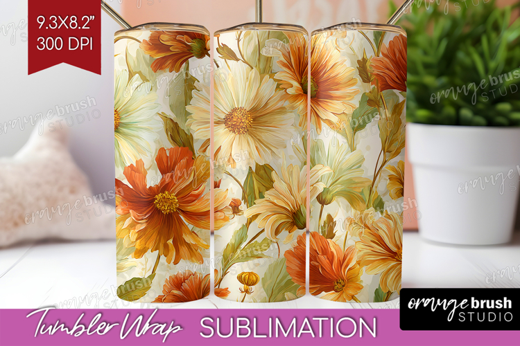 Pastel Flowers Tumbler Wrap - Summer Tumbler PNG Sublimation