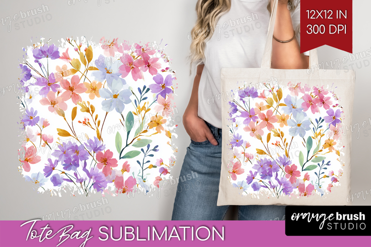 Pastel Flowers Tote Bag - Summer Tote Bag PNG Sublimation
