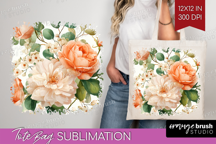 Pastel Flowers Tote Bag - Summer Tote Bag PNG Sublimation
