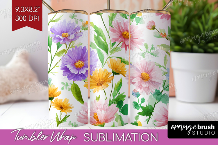 Pastel Flowers Tumbler Wrap - Summer Tumbler PNG Sublimation
