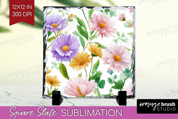 Pastel Flowers Slate PNG - Summer Square Slate Sublimation