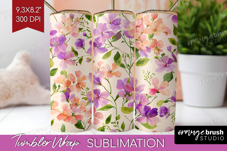 Pastel Flowers Tumbler Wrap - Summer Tumbler PNG Sublimation