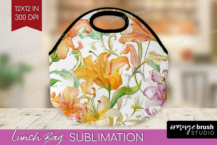 Pastel Flowers Lunch Bag - Summer Lunch Bug PNG Sublimation