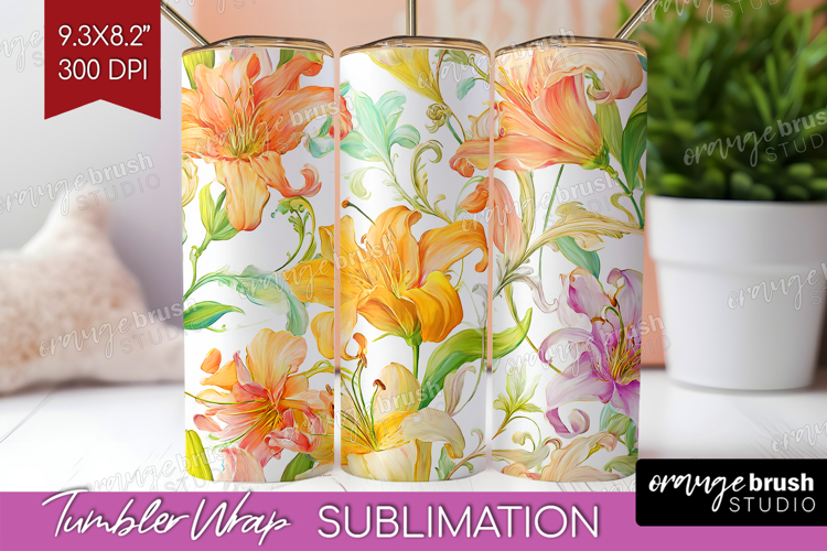 Pastel Flowers Tumbler Wrap - Summer Tumbler PNG Sublimation
