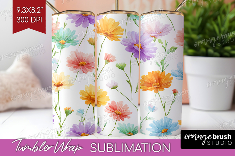 Pastel Flowers Tumbler Wrap - Summer Tumbler PNG Sublimation