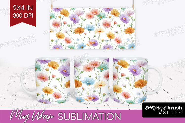 Pastel Flowers Mug Wrap - Summer Mug PNG Sublimation