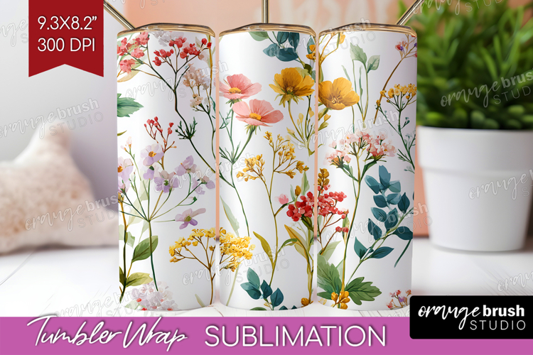 Pastel Flowers Tumbler Wrap - Summer Tumbler PNG Sublimation