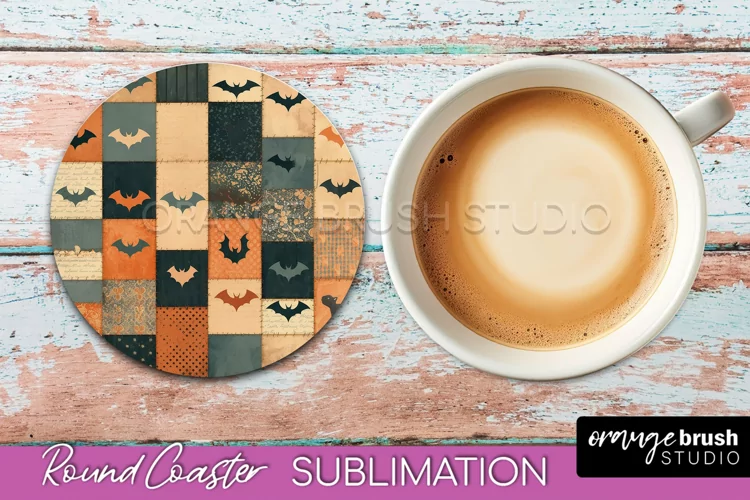 Ghost Coaster, Patchwork Halloween Round Coaster Sublimation