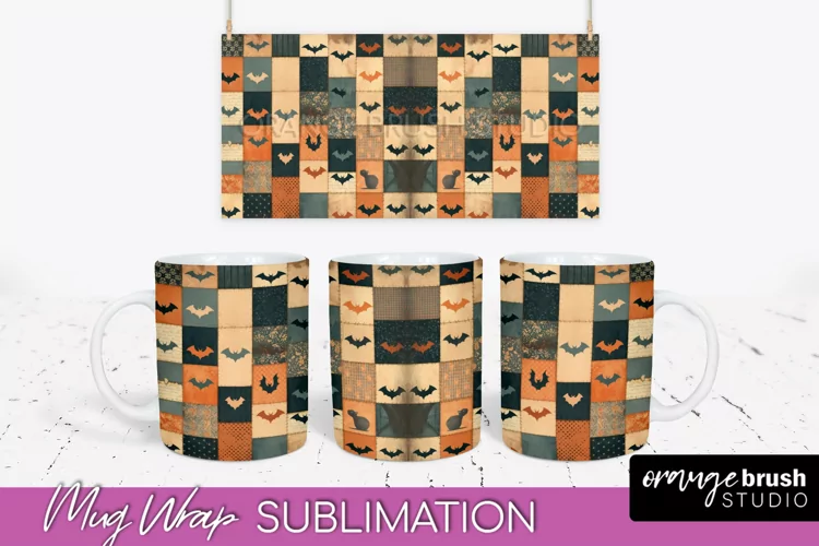 Ghost Mug Wrap - Patchwork Halloween Mug Sublimation