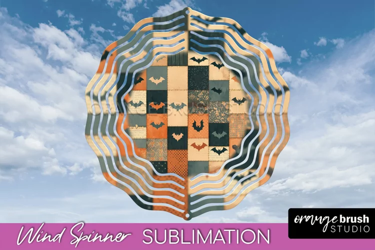 Patchwork Halloween Wind Spinner - Ghost Wind Spinner PNG