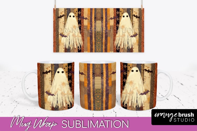 Ghost Mug Wrap - Patchwork Halloween Mug Sublimation example image 1