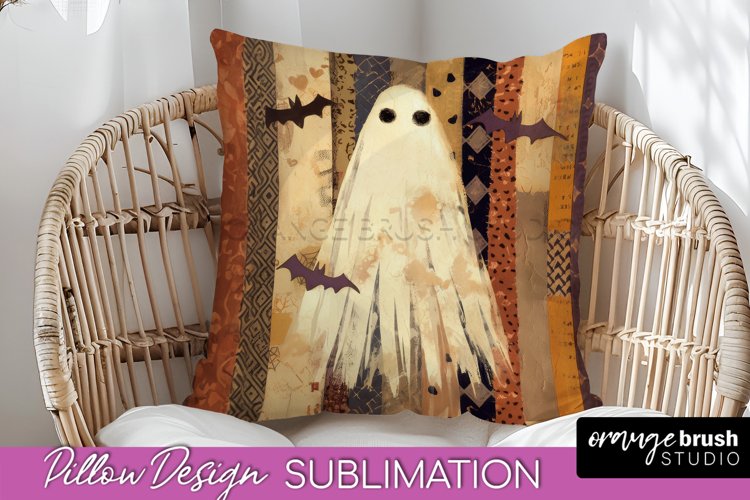 Patchwork Halloween Pillow Sublimation - Ghost Pillow Cover example image 1