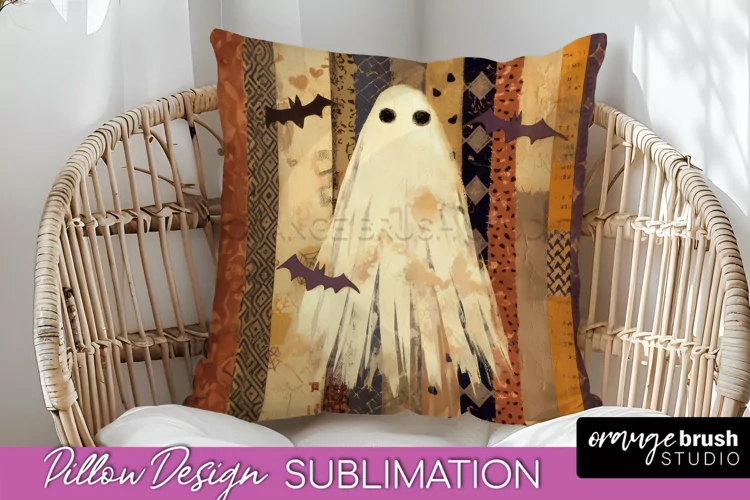 Patchwork Halloween Pillow Sublimation - Ghost Pillow Cover