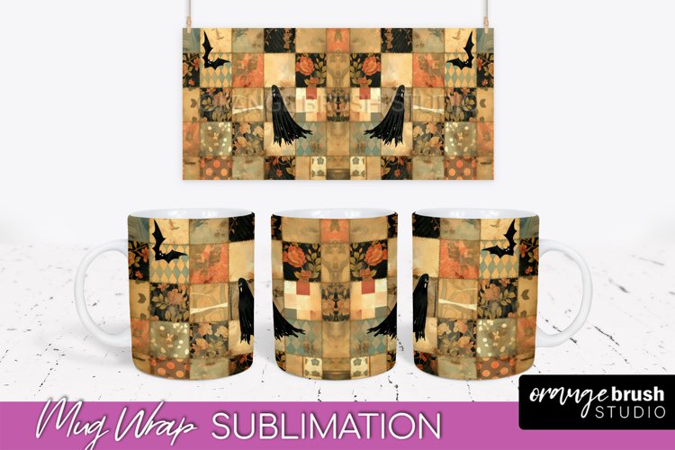 Ghost Mug Wrap - Patchwork Halloween Mug Sublimation example image 1