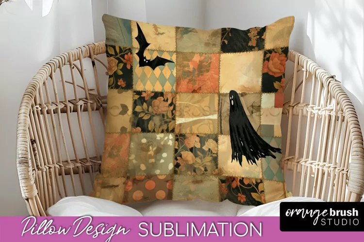 Patchwork Halloween Pillow Sublimation - Ghost Pillow Cover