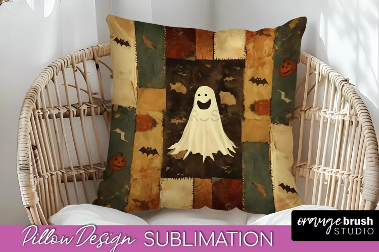 Patchwork Halloween Pillow Sublimation - Ghost Pillow Cover