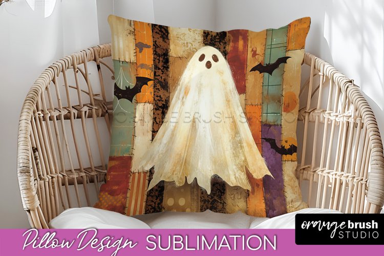 Patchwork Halloween Pillow Sublimation - Ghost Pillow Cover example image 1