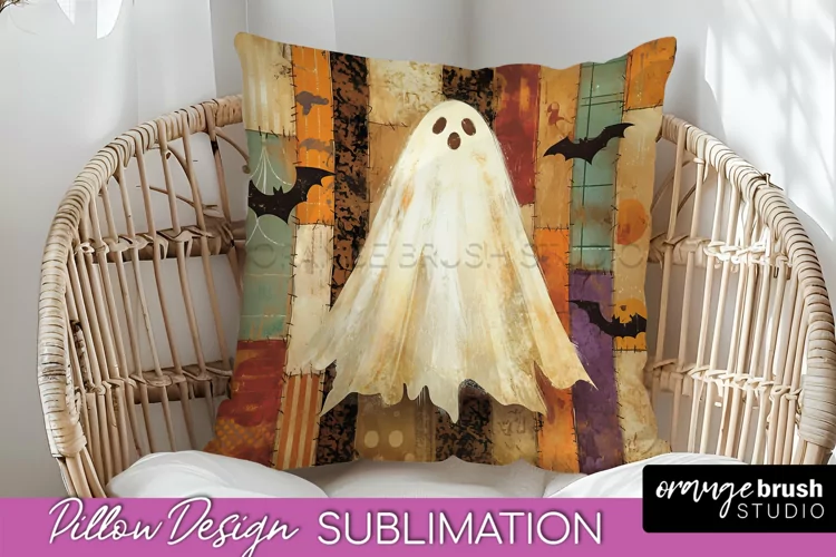 Patchwork Halloween Pillow Sublimation - Ghost Pillow Cover