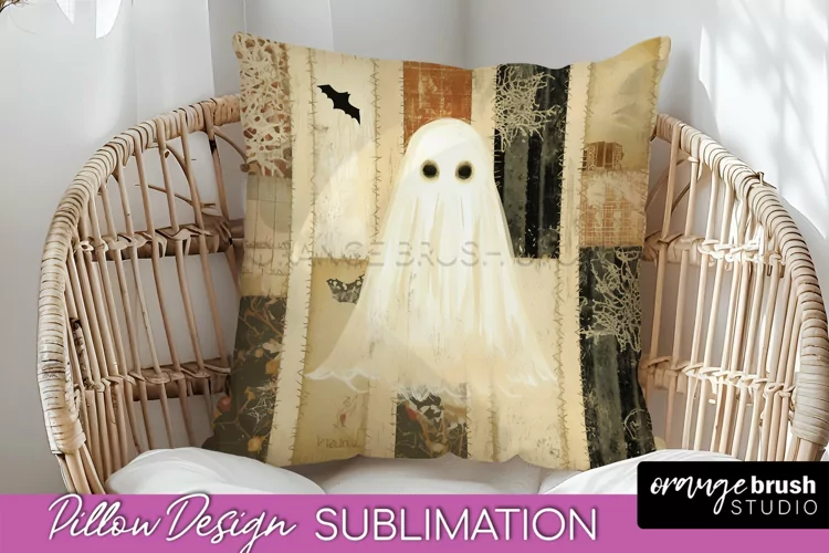 Patchwork Halloween Pillow Sublimation - Ghost Pillow Cover