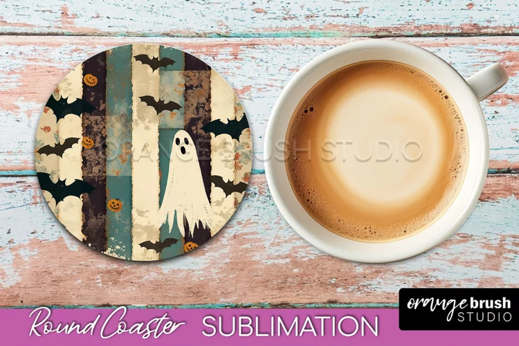 Ghost Coaster, Patchwork Halloween Round Coaster Sublimation