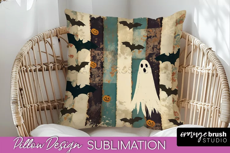 Patchwork Halloween Pillow Sublimation - Ghost Pillow Cover
