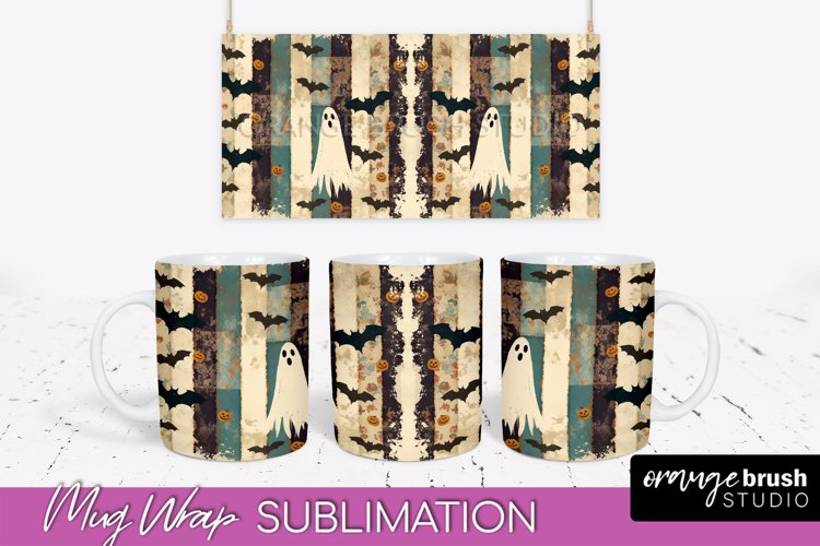 Ghost Mug Wrap - Patchwork Halloween Mug Sublimation example image 1