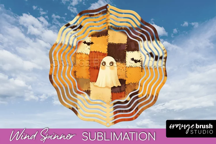 Patchwork Halloween Wind Spinner - Ghost Wind Spinner PNG