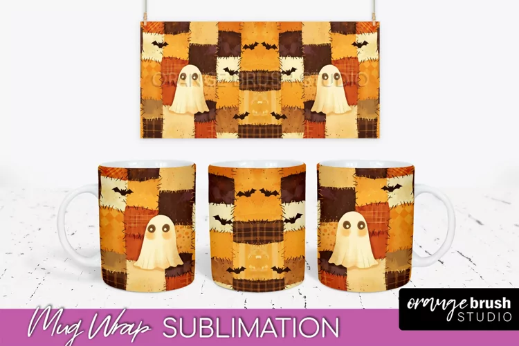 Ghost Mug Wrap - Patchwork Halloween Mug Sublimation